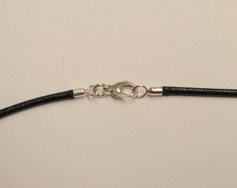 Lederband schwarz mit Silber Karabinerverschluss | Ø 2,0 mm