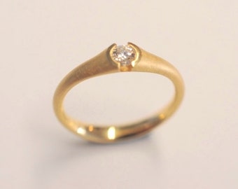 Solitär-Ring aus 750 Gelbgold mit Diamant im Brillantschliff (Ringgröße 51,5), Solitärring, Diamantring, Verlobungsring