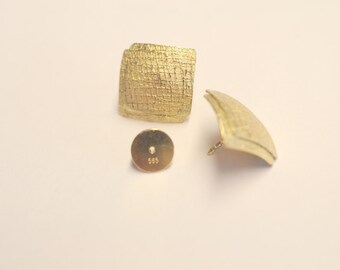 Gold Ohrringe mit Struktur, Unikat, Ohrstecker, 585 Gelbgold (14Karat), Ohrschmuck von höllwerk