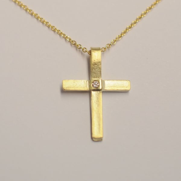 Kreuz aus Gold mit Diamant, Goldkreuz, 585 Gelbgold, auch mit Kette erhältlich