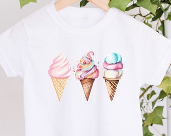 Camisa con estampado completo de conos de helado para niños pequeños/camisa de helado/camiseta linda de acuarela/camisa de postre/camisa de cumpleañera/camisa para niños pequeños/fiesta de helado