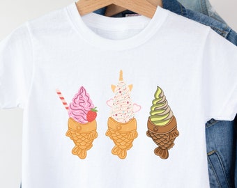 Camiseta juvenil de helado Taiyaki/camiseta de postre japonés/camisa de helado/camiseta linda de helado/camisa de cumpleaños/camiseta de verano para niños/camiseta de vacaciones