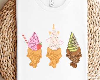 Camiseta de helado Taiyaki, camisa de helado, camiseta de helado linda, camisa de postre, camisa de cumpleaños, camiseta de verano para mujer, camiseta de vacaciones, camisa de playa