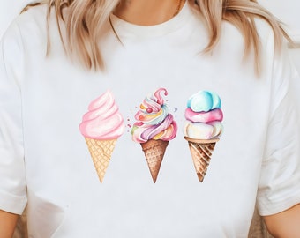 Camisa con estampado completo de conos de helado/camisa de helado/camiseta linda de acuarela/camisa de postre/camisa de cumpleañera/camisa amante del helado/fiesta de helado