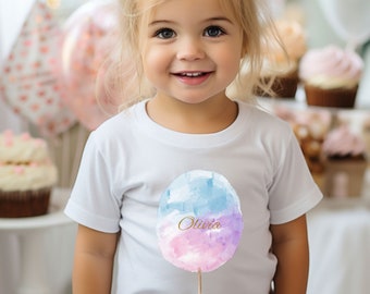 Camiseta personalizada de algodón de azúcar, camisa con nombre personalizado, regalo de cumpleaños para niños, camiseta de verano para niños, camiseta de cumpleaños personalizada para niños pequeños