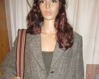 City fine blazer jacket, size 42, black-beige mottled, leather buttons, vintage, business woman