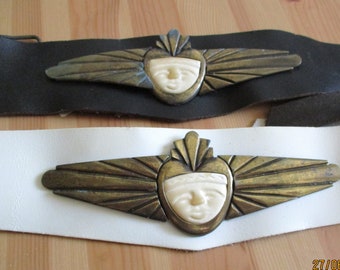 Vintage belt at the front 7.5 cm high, 80-86 cm width, 80s, with beautiful brass decoration, waist belt, hip belt