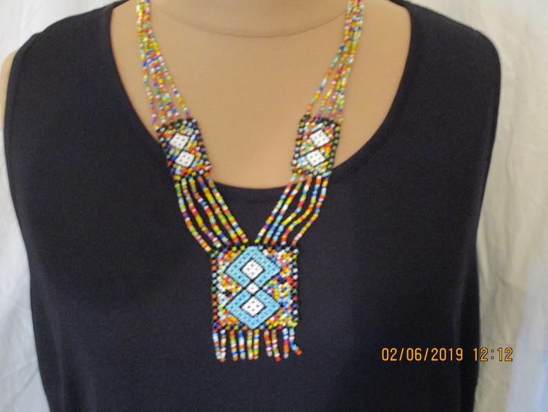 68 cm long plus 7.5 cm pendant rocailles-weaving piece ethno Great necklace hippie style