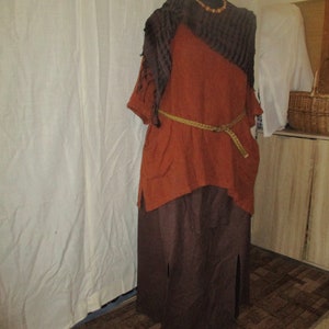 Ladies summer set, size 50/52, skirt, tunic, belt, chain, earth colors, with addition to the set. image 6