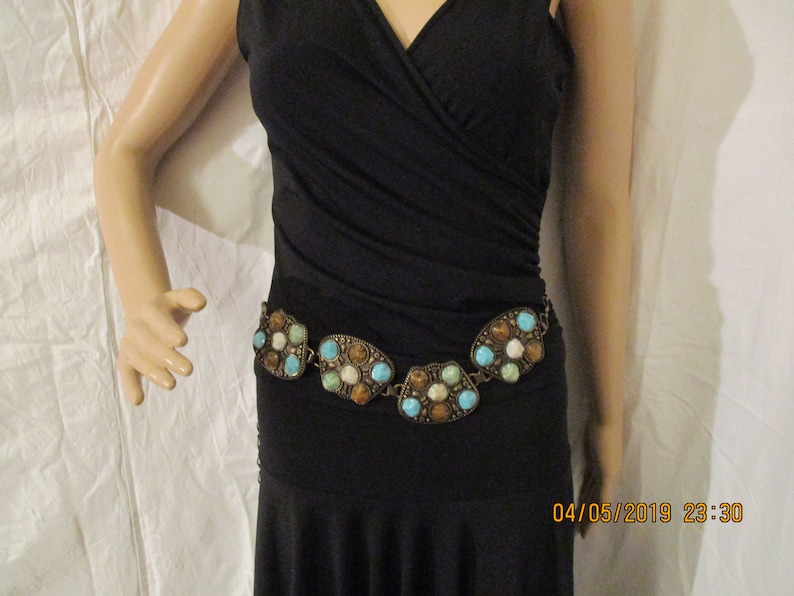 Vintage belt eye-catcher costume jewelry evening dress 75-80 cm belt measure 55 mm width silver chain belt evening gathroom