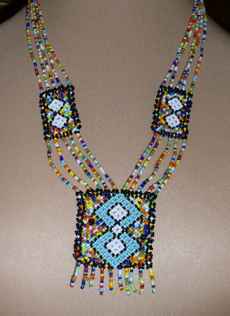68 cm long plus 7.5 cm pendant rocailles-weaving piece ethno Great necklace hippie style