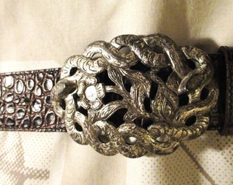 Vintage Gürtel 3.8 cm breit, 82 cm, Gr 38/40, schöne Schnalle (6.5 cm), Taillengürtel braun, Kunstleder