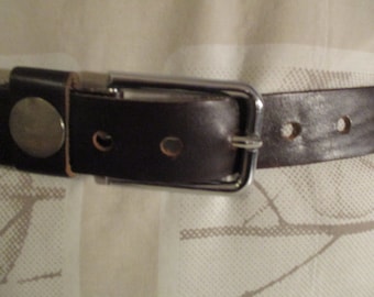 Old belt with very large buckle, 85 cm +- 3.5 cm, artificial leather, vintage, brown, 4 cm wide, hip belt