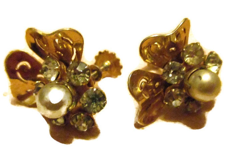gift Valentine/'s Day ear jewellery retro with stones and pearl costume jewelry vintage earrings 2.5 cm Lush ear jewellery with screw
