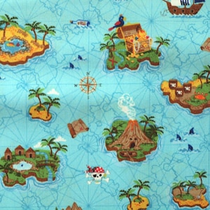 Îles au trésor en tissu et bateaux pirates
