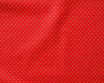 Tessuto mini pois bianchi su rosso