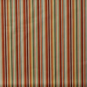 Könnte beinhalten: Ein Stoff mit vertikalen Streifen in verschiedenen Farben, darunter Orange, Rot, Grün und Weiß. Die Streifen sind unterschiedlich breit und erzeugen ein strukturiertes Aussehen. Das Gesamtdesign erinnert an eine warme, herbstliche Farbpalette.
