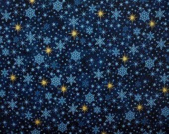 Stoff Sterne dunkelblau gold