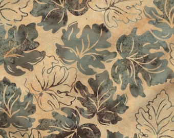 Batik fabric leaves grey-beige