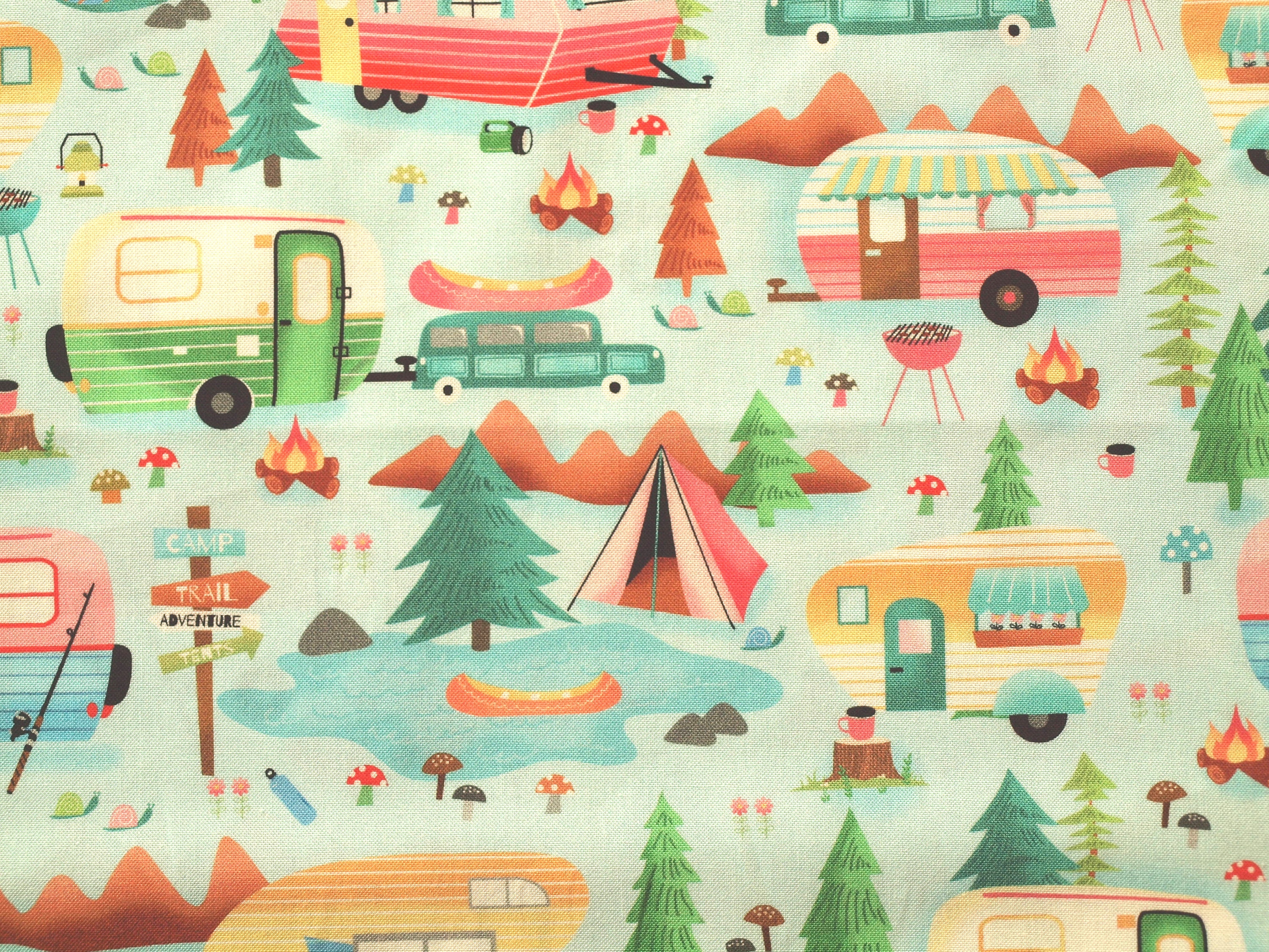 Meterware Baumwollstoff Camping Motiv Stoff Camping