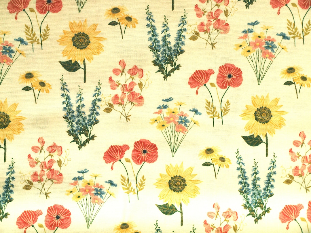 Hans Textil Gelber Stoff Mit Blumen Baumwolle Baumwollstoff