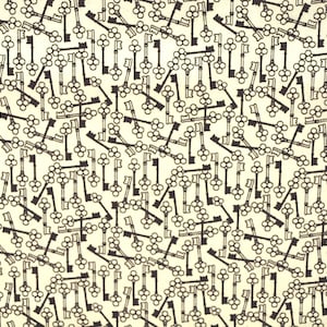 Peut inclure: Un motif sans couture de clés noires et blanches sur un fond crème. Les clés sont stylisées et ont un aspect vintage.