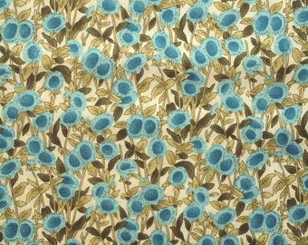 Stof bloemen turquoise wit organisch