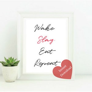 Girl boss slay routine printable art, home decor, slay art, instant printable, lady boss, instant download, slay printable, art printable