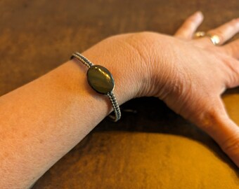 Makramee Armband,HeilsteinArmband ,Unisex Heilsteine Opsidian1,8 cm,Armband mit MakrameeGarn,Heilsteine in Makramee,ArmbandgeknüpftHeilstein
