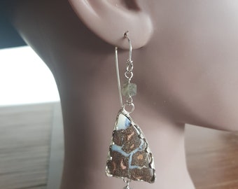 SILVER OPAL EARRING, Opal Matrix, Unique Opal Matrix Earrings - Handcrafted 925 Sterling Silver Earrings With Matrix Opal Gemstones