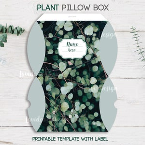 Printable Botanical Plant Pillow Box With Name Label, Printable Box, Gift Box, Template ...