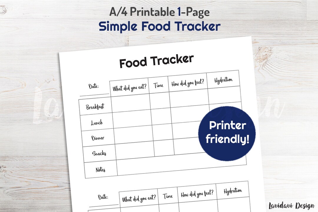Simple Food Tracker A/4 Printable, Printable Tracker, Printable Fitness ...