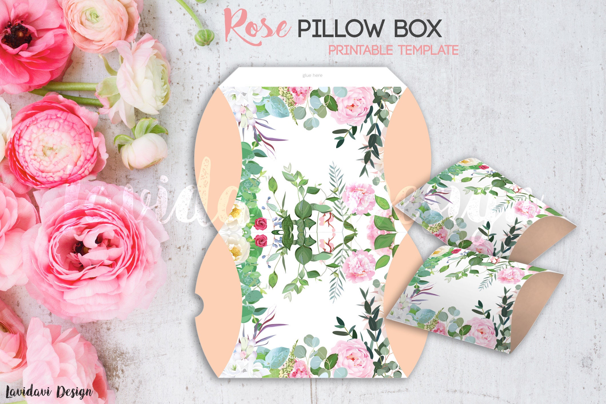 Printable Botanical Rose Box, Printable Box, Gift Box, Template ...
