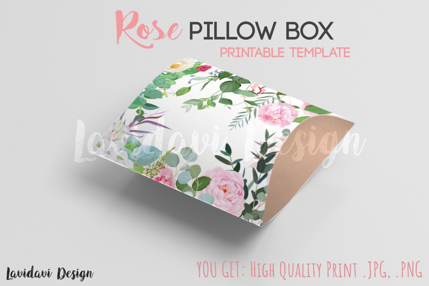 Printable Botanical Rose Box, Printable Box, Gift Box, Template ...