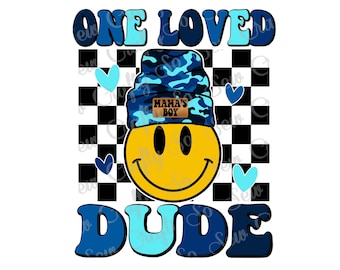 One Loved Dude PNG, One Loved Dude Blue Camo Retro Valentine's Day Design, Mama's Boy Valentine's Day PNG