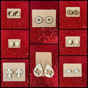 Wooden Stud Earrings, Wooden Earrings, Wooden Dangle Earrings, Wood Earrings