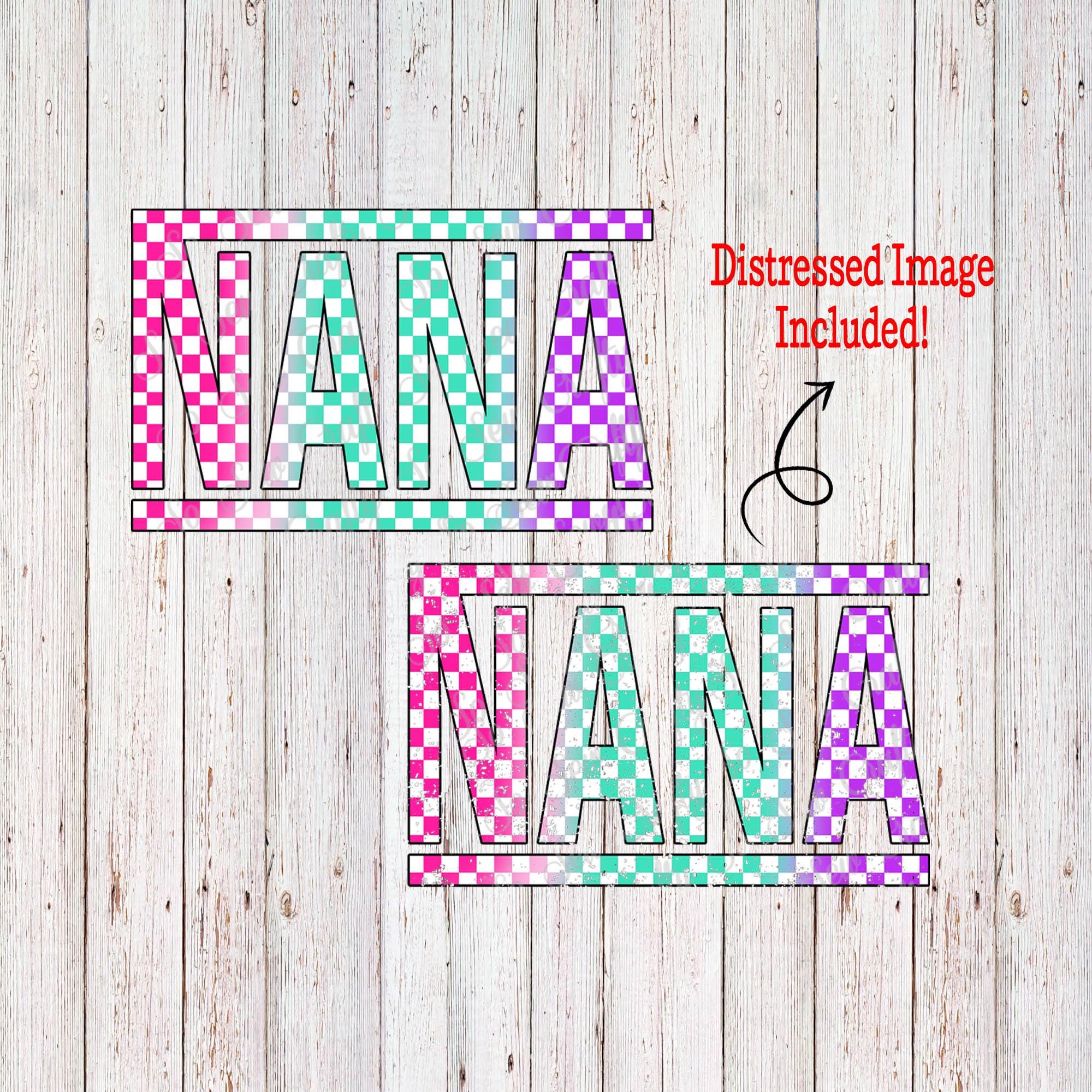 Retro Checkered Nana, Nana PNG, Nana Retro PNG, Distressed Retro