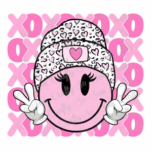 Smiley rétro XOXO Saint-Valentin PNG, Design rétro Saint-Valentin