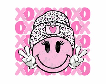 XOXO Valentine's Day Smiley Retro PNG, Valentine's Day Retro Design