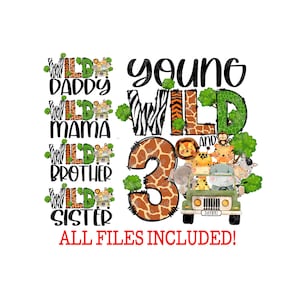 Junges Wild und 3 Safari PNG, Geburtstags-Safari-Familiendesign, Junges Wild und 3 Geburtstagstier PNG