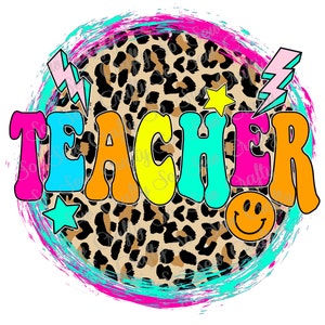 Teacher PNG, Retro Cheetah Leopard Teacher Design, Back To School PNG