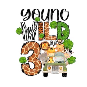 Jeune animal sauvage et 3 safaris PNG, anniversaire Safari Design, jeune animal sauvage et 3 anniversaires PNG