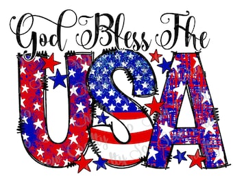 God Bless The USA PNG, 4th Of July Desing, God Bless The USA Glitter Cute  design