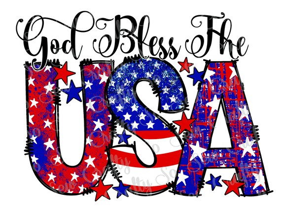 God Bless The USA PNG, 4th Of July Desing, God Bless The USA Glitter Cute  design