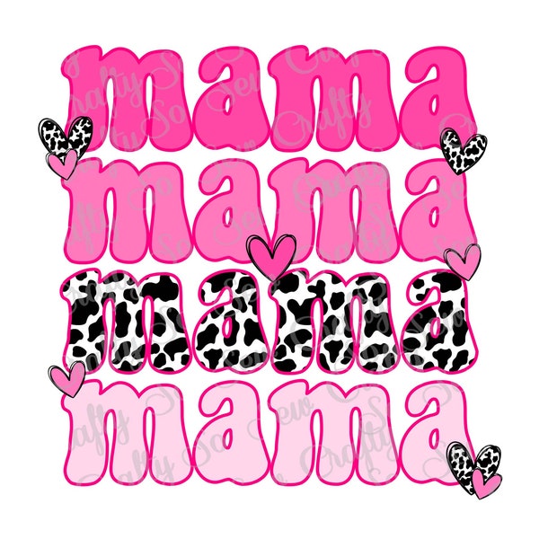 Mama Retro Cow Print Valentine's Day Design, Mama Retro Valentine's Day PNG