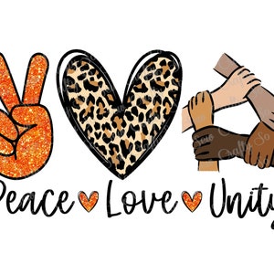 Vrede Liefde Eenheid Cheetah Leopard PNG, Unity Day Design, Oranje Glitter Unity PNG