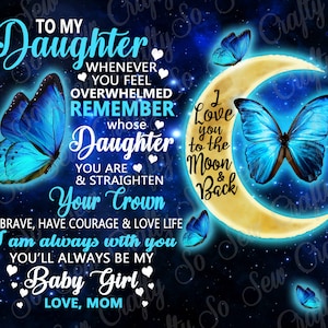 Butterfly Daughter 20oz Skinny Tumbler PNG, Lua Borboleta Azul Brilhante, Para Minha Filha, Filha, Design de Copo Personalizado Você Adiciona Seu Nome