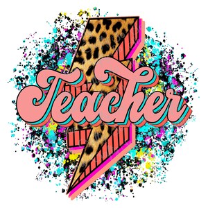 Teacher Retro Thunderbolt PNG, Teacher Rockstar Design, Back to School PNG, Cheetah Leopard Teacher PNG