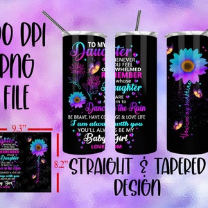 Sunflower Daughter 20oz Skinny Tumbler PNG, Borboleta Girassol Colorida, Para Minha Filha, Filha, Design Personalizado Você Adiciona Seu Próprio Nome