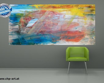 Large Acrylic Painting XXL Modern CHP1892 "Warm Curves" Hand Painted Picture Art Abstract 160 x 80 cm unframed rolled delivered